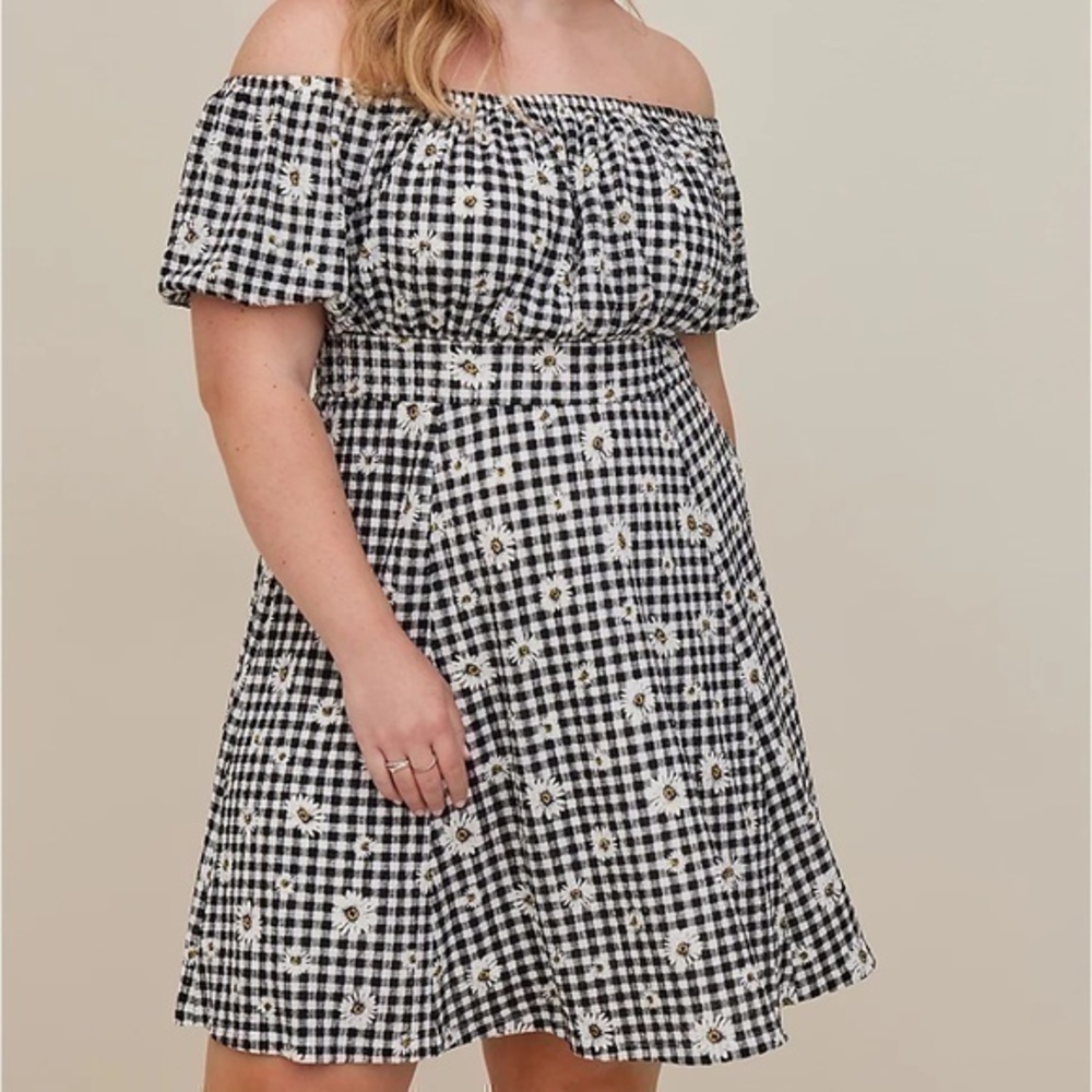 Torrid Mini Textured Knit Puff Sleeve Skater Dress